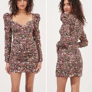 ASTR the Label Jadine Ruched Floral Sweetheart Floral Mini Dress (XS)
